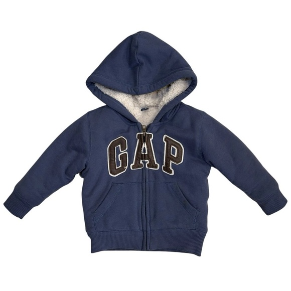Baby GAP Kids Blue Hoodie Sherpa Lined Zip Up Sweatshirt Toddler 18-24 Month - Picture 1 of 7
